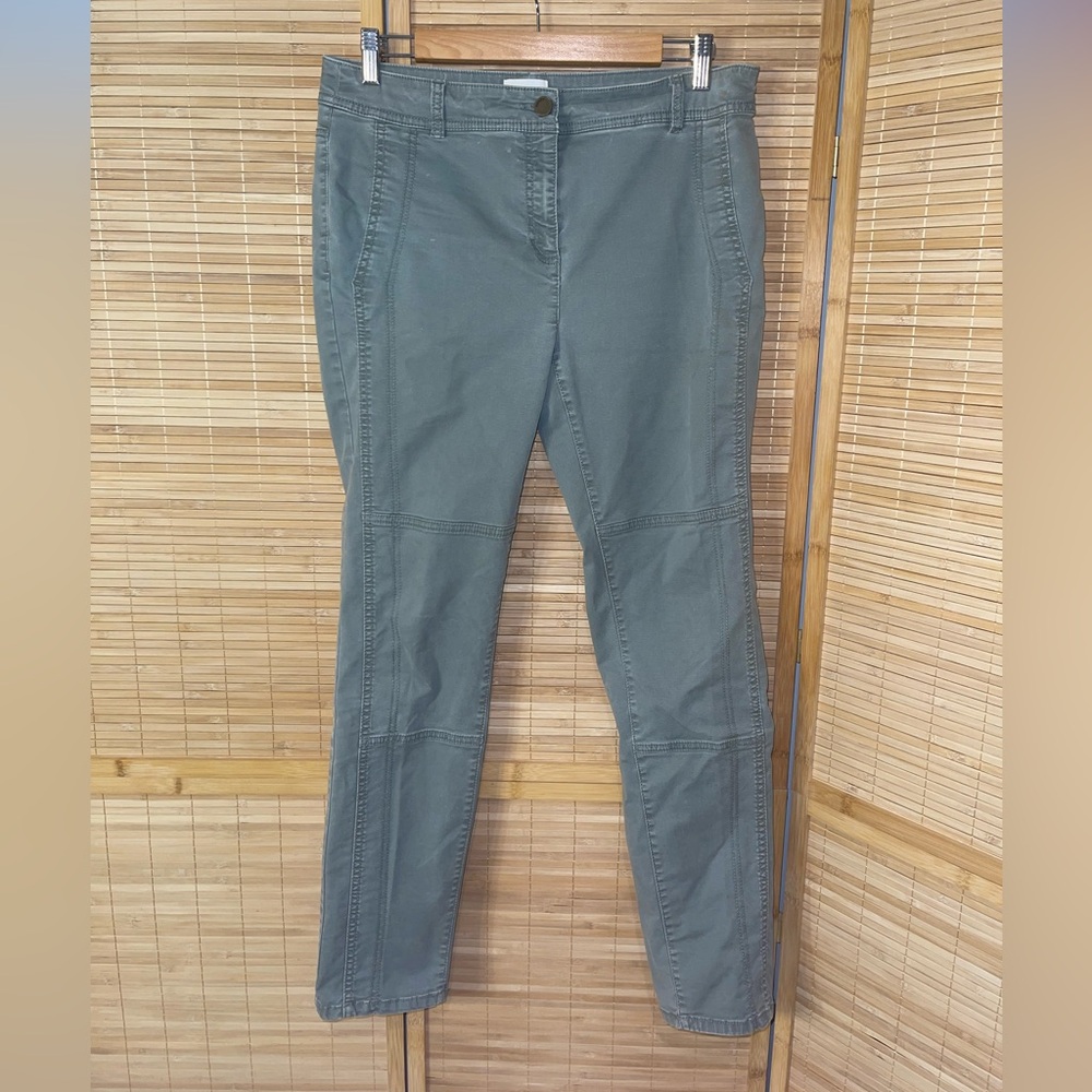 Chico's Utility Green Brooke Seamed Regular Slim Leg Twill Pants size 8 29 woman
